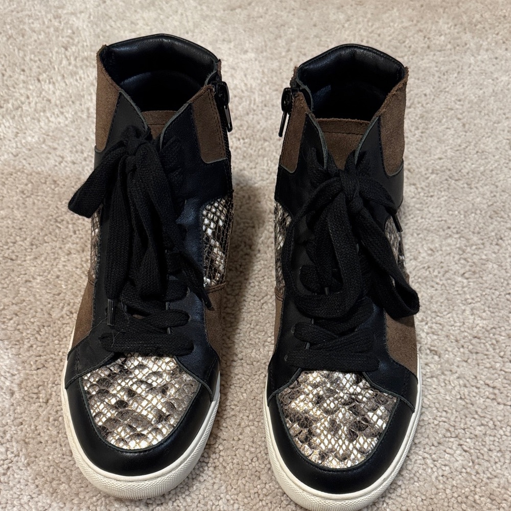 Matisse Black and Brown Snakeskin Sneakers
